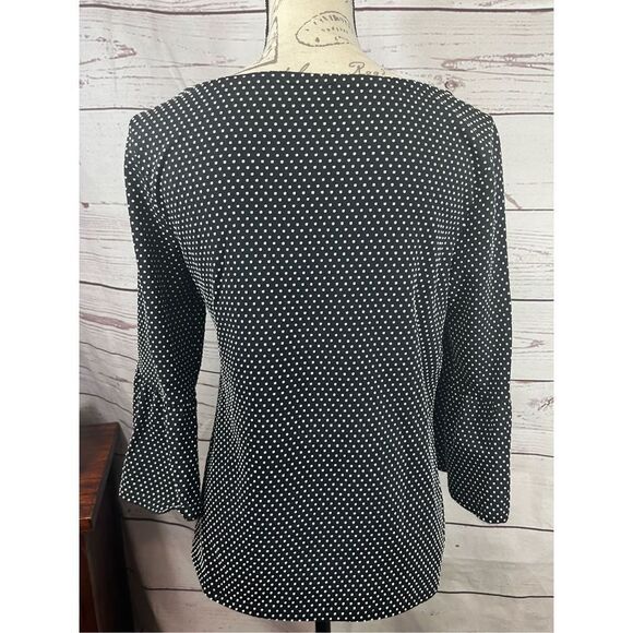 Talbots small black with white squares blouse with embellished sleeves - 2306 - Picture 2 of 4